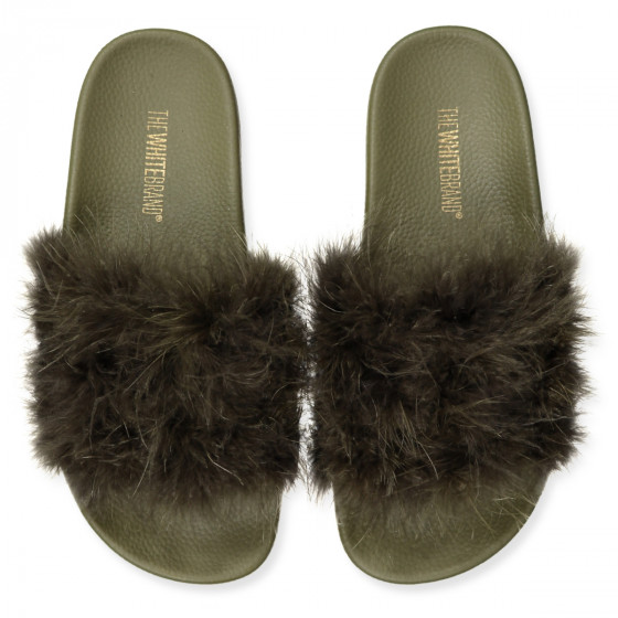 The White Brand Feathers slippers ARMY Green