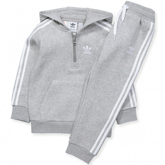Grey adidas tracksuit shop with white stripes